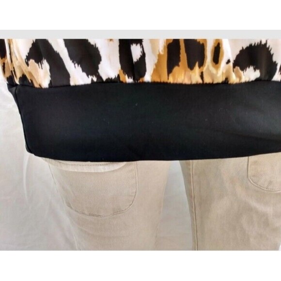 Essentials Shirt Leopard Print Sleeveless Contrasting Trim Size M Retro 80s - Picture 6 of 6